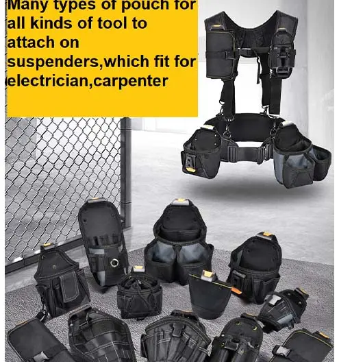 Tool Belt with Suspenders – 20 Pocket Nail Pouch Set for Carpenter