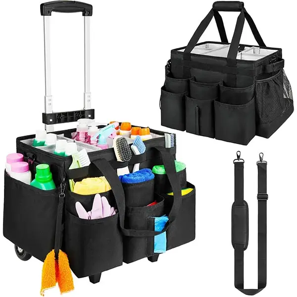 Cleaning Caddy on Wheels – Insulated Rolling Cleaning Cart with Handle