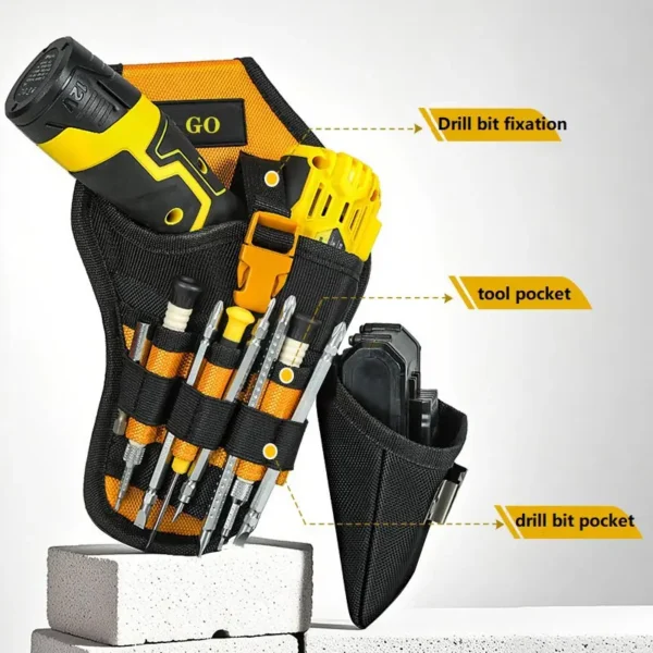 Heavy Duty Drill Holster with Bit Loops – Cordless Drill Pouch for Belt