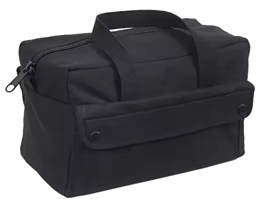 Schwarze Werkzeugtasche mit Reißverschluss und Mechaniker-Design